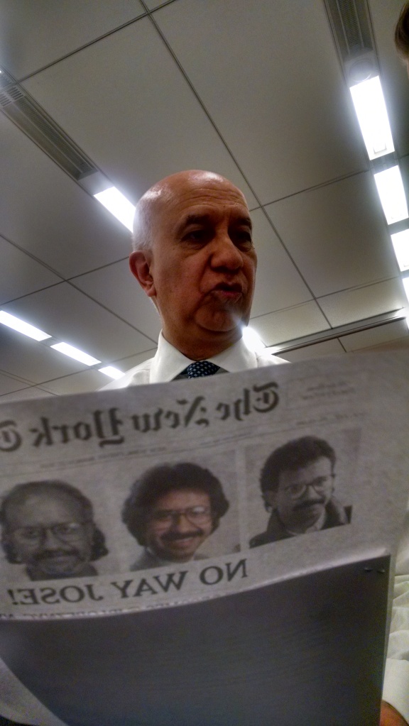I love this tradition! Every time a NYT staffer leaves, they mock up a fake NYT front page with funny/loving headlines, stories and photos...here are pix of Jose from 1984 onwards, the year he arrived
